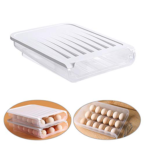 singslife New Auto Scrolling Egg Storage Holder, Egg Container for Refrigerator, Holds up