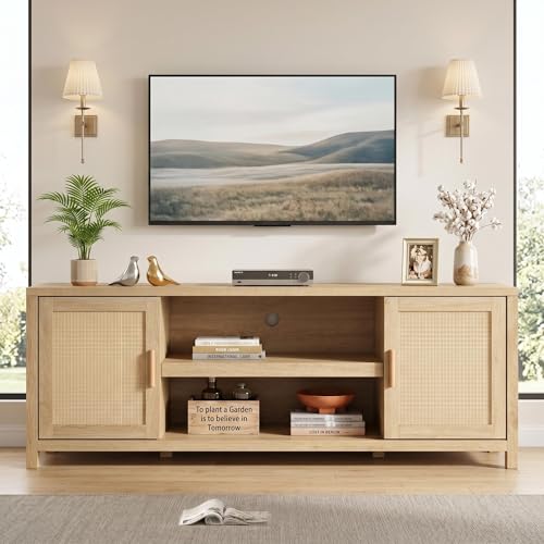 Garvee Rattan TV Stand 66 in Boho Entertainment Center