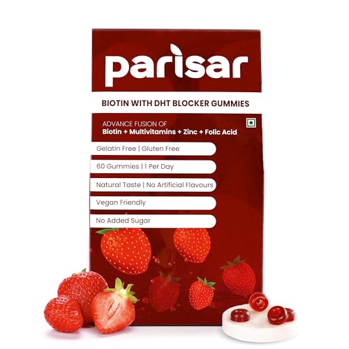 Parisar Pharma Biotin Gummies for Strong, Shiny, & Thick Hair | Vitamin A to E | Zinc | Alma | Green Tea Extract | Biotin | Pack of 60 Gummies for Men & Women - 60 Gummies (Pack of 1) (B0CV3QRNB1) Amazon Price History, Amazon Price Tracker