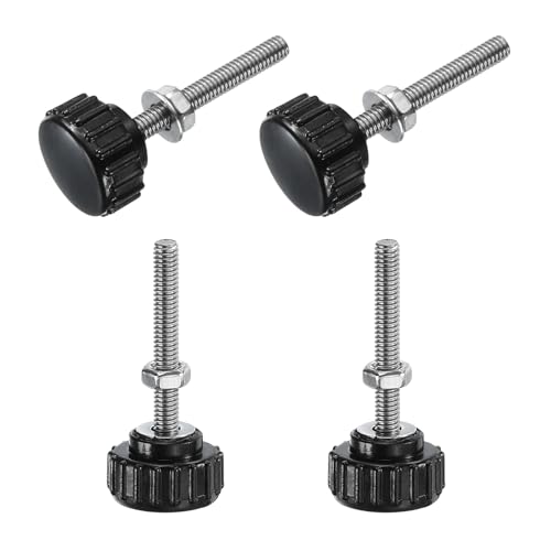 Image of sourcing map 4 Sets Knurled Knobs Thumb Screws with Nuts Washers, Metric M4 x 30mm Male Thread 18mm Plastic Head, 304 Stainless Steel Stud Hand Knobs Clamping Thumbscrews Handles, Black