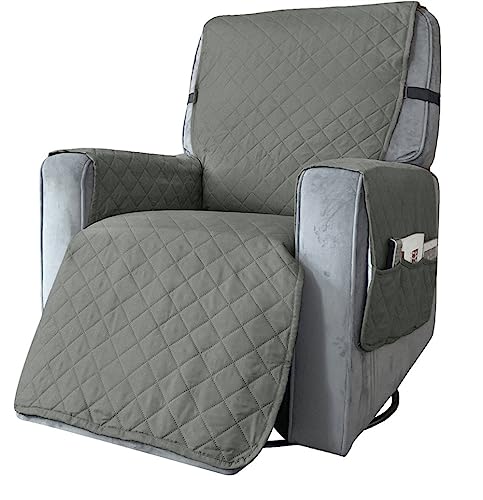 Highdi Fundas para Sillas Reclinables Impermeable Lavables 1 Plaza Funda Sillón Relax con Banda Elástica Ajustable y Bolsillos Laterales, Acolchado Protector para Sofá Hogar (Pequeño,Gris Claro)