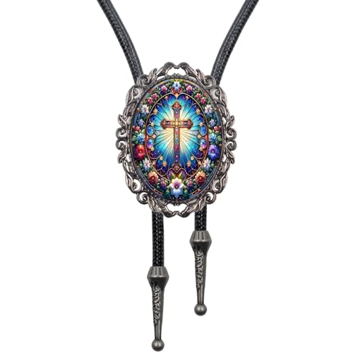 Image of PEARLY JUN Bolo Tie for Women Men Flower Rose Western Cowboy Brown Leather Country Style String Vest Gifts