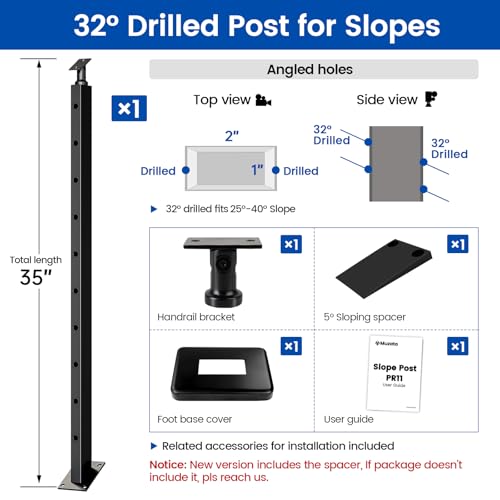 Muzata Black Slope Cable Railing Post 36 Inch for 25-40 Degrees Slope 36"x1"x2" T304 Stainless Steel Cable Railing System Kit Indoor Outdoor with User Guide and 5 Degree Spacer PR11 BA4S by Muzata - Used condition - Image 2