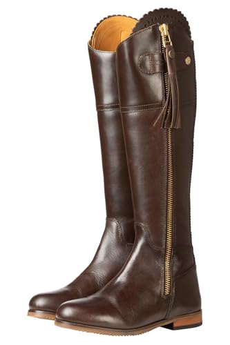 Image of Rydale Ladies Tall Leather Spanish Riding Boots Womens Long Country Boot Elasticated Stretch Panel, Regular and Slim Fit (Brown Regular Fit, UK Footwear Size System, Adult, Women, Numeric, Medium, 5)