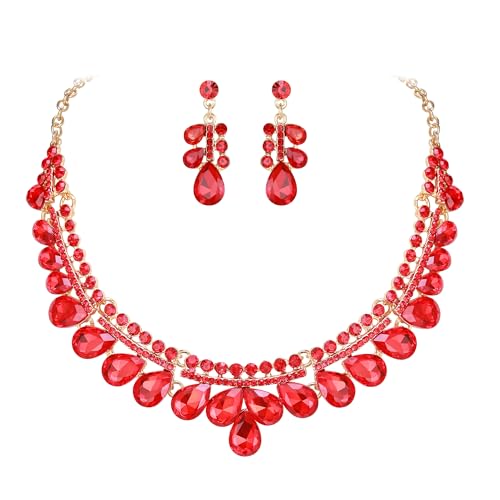 BriLove Gorgeous Jewelry Set for Women, Stunning Shiny Crystal Teardrop