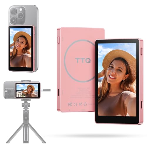 Image of Vlog Selfie Monitor Screen, Magnetic Phone Vlog Selfie Monitor Screen 4K 60fps Bluetooth Remote, Back Camera Monitor for Vlog Live Stream TikTok, Compatible with iPhone & Android - Pink