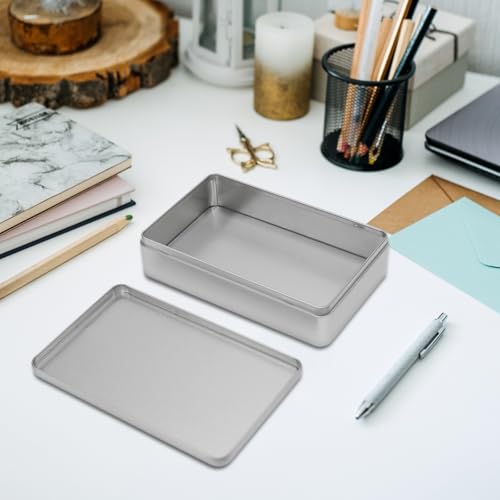 Image of 1 Pack Metal Tin Box, 8.5 x 5.3 x 1.9 Inch Rectangular Empty Tin Box (Silver)