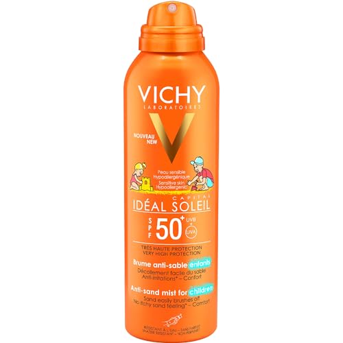 Vichy Capital Soleil, Spray Solare Anti-sabbia SPF50 per Bambini, Per Tutti i Tipi di Pelle, Pelle Protetta e Idratata a Lungo, Arricchito con Acqua Termale di Vichy, 200 ml
