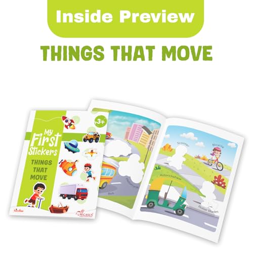 Image of Pegasus My First Stickers Activity Book Set for Kids Age 3+ | 6 Early Learning Themes - Alphabet, Numbers, Animals & Birds, Colours & Shapes, Things That Move, Fruits & Vegetables