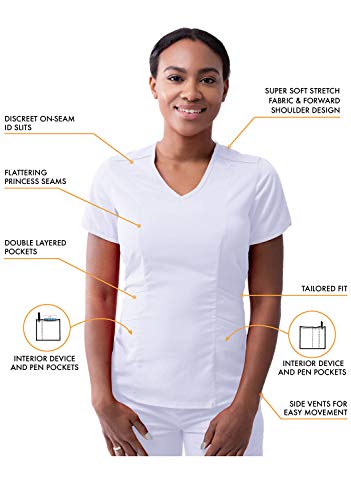 Adar Pro Modern Athletic Scrub Set For Women - Modern V-Neck Scrub Top & Yoga Jogger Scrub Pants - P9500 - White - M #TOP2