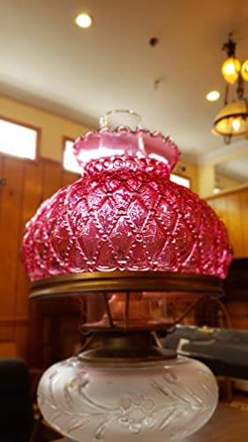 B&P Lamp 7" Diamond Quilted Pattern Cranberry Color Student Glass Shade With Crimped Top #TOP2