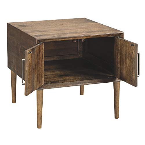 Signature Design By Ashley Kisper Mid-Century Modern Square End Table With Cabinet Storage Space, Dark Brown #TOP1