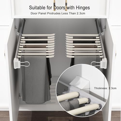 Hosenbügel Ausziehbar, Hosenbügel Platzsparend mit 10 Arme, Hosenhalter für Kleiderschrank mit Rutschfeste Beflockung, Kleiderstange Ausziehbar für Seitlichen Einbau (460mm)