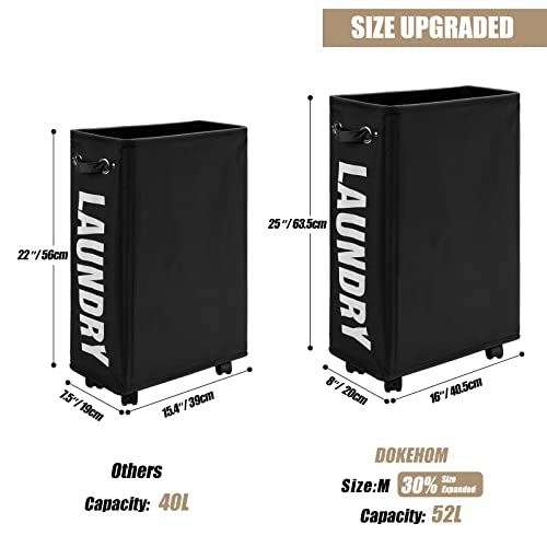 Dokehom 25-Inches Slim Laundry Basket On Wheels, Collapsible Rolling Laundry Hamper, Foldable Narrow Corner Clothes Storage Bins (Black) #TOP2