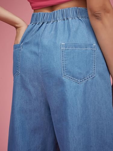 Jean évasé à jambe large Miss Chase en denim non extensible rigide à taille haute