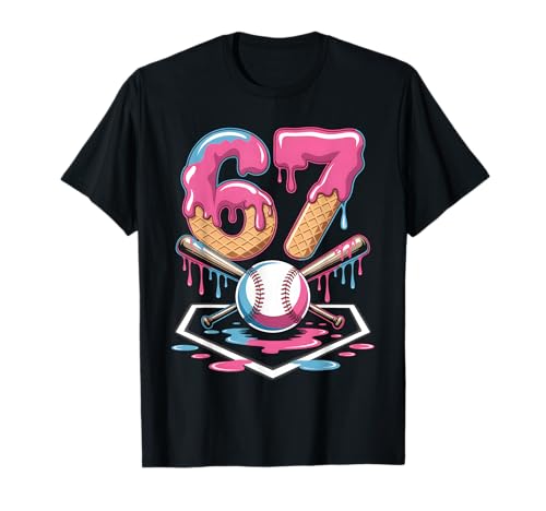 67 Funny Ice Cream Baseball Meme Drippy Colorful Sports Gift T-Shirt
