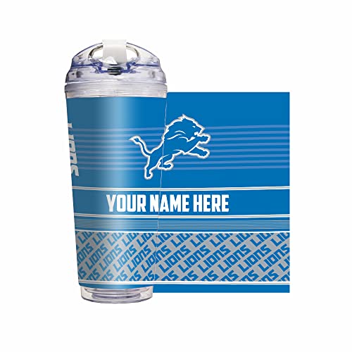 Rico Industries NFL Football Detroit Lions 24oz Personalized Tumbler W/Hinged Lid - Team Colored Travel Tumbler - Keeps Drinks Cold or Hot