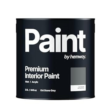 Hemway - Premium Interior Paint - Old Stone Grey 2.5 L | Indoor Matt Finish, Acrylic & Water-Based Emulsion | Quick Dry & High Coverage for the Kitchen, Bathroom & Bedroom