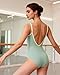 ROYAL SMEELA Women’s Leotard Backless Adjustable Spaghetti Strap Leotards Square Neck Bodysuit for Ballet Dance Event Light Green
