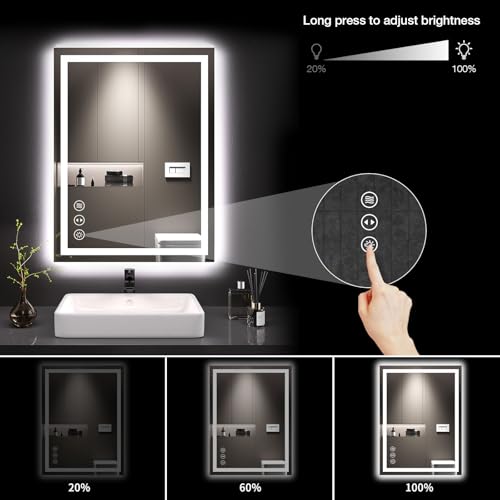 LOAAO 24X32 LED Bathroom Mirror with Lights, Anti-Fog, Dimmable, Backlit + Front Lit, Lighted Bathroom Vanity Mirror for Wall, Memory Function, Tempered Glass, Shatter-Proof, ETL Listed
