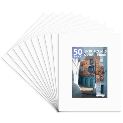Acid-free white pre-cut mat set for 5x7 in 8x10 frames (50 pcs)