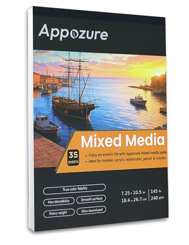 240GSM Bleedproof Sketch Pad for Markers, Acid-Free Heavyweight Smooth Drawing Papers, 7.25×10.5 Inch Glue-Bound, 35 Sheets/70 Pages, Ideal for Beginners, Artists, Kids, Adults, Dry Media, Gifts