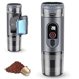 Jradse 2-in-1 Tragbare Kaffeemaschine mit 7650 mAh Akku, 20 BAR Druck, Heiß-/Kalt-Extraktion, für Nespresso Kapseln & gemahlenen Kaffee, Tragbar für Büro, Reisen & Camping(Grau)