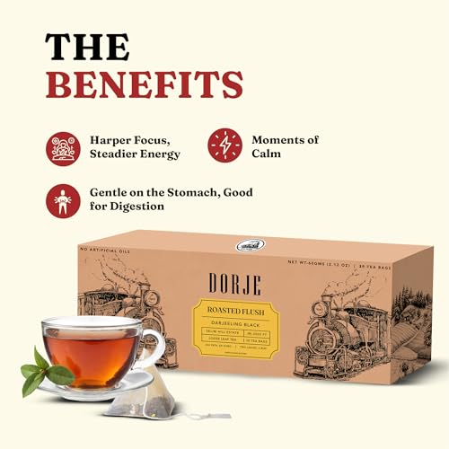 Image of Dorje Teas Roasted Flush Darjeeling Black Tea | 30 Pyramid Teabags (Pack of 1) | Selim Hill Estate | Rich & Bold Roasted Flavour | 100% Single Estate Whole Leaf | No Dust or Fannings | 30 Cups