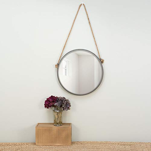 Foreside Home & Garden 15 inch Diameter Round Rustic Wall Mirror with Hanging Rope - Image 4