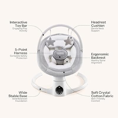 HARPPA Weddell Lite Electric Baby Swing for Infants with Music Speaker, 5 Adjustable Speeds, 5-Point Safety Harness, Timer Function, Compact Design for Indoor & Outdoor Use,Grey