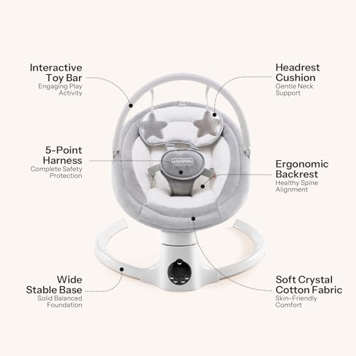 Image of HARPPA Weddell Lite Baby Swing for Infants, Electric Swings for Baby, Gery | Infant Swing with 3 Timers, Remote & Touch Panel, 5-Point Harness, 10 Built-in Melodies, and Folds for Easy Storage