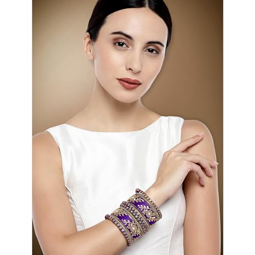 Image of Peora Silk Thread Kundan & Stone Studded Chuda Bangles Set Gift for Women