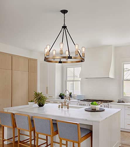 Meixisue Modern Wagon Wheel Chandeliers For Dining Room,8-Lights Aged Brass Metal Farmhouse Chandelier Light Fixture For Kitchen Entryway Living Room Electroplating Process W26.3 Ul Listed #TOP5