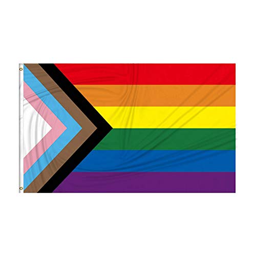 GAKA FAVOR 90X150 cm Progress Pride Regenbogenflagge, 3x5Fuß LGBT Pride Fahne Flagge