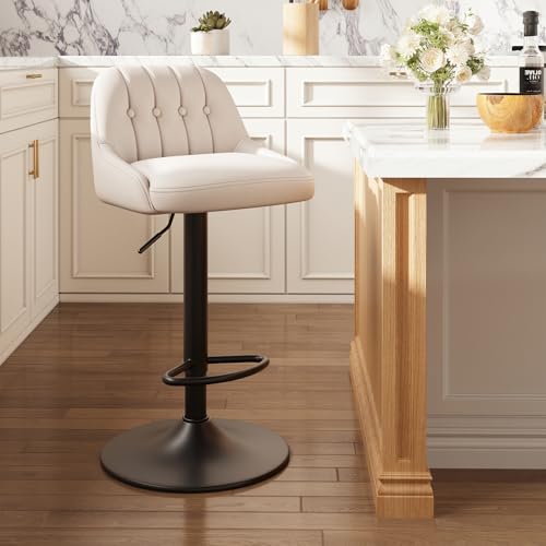 Image of MALOL Bar Stools Set of 1, Swivel Bar Chairs, Modern Adjustable PU Leather Upholstered Barstools Counter Height with Tufted Back for Bar, Kitchen Counter Island, Dining Room, Beige