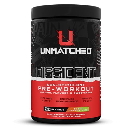 Image of Unmatched Dissident Non Stim Pre Workout Powder for Men & Women | Citrulline, Beta Alanine, Peak ATP | Natural Flavors & Sweeteners | 20 Servings (Blood Orange Lime)