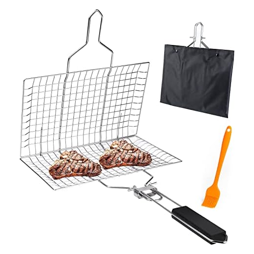 Stainless Steel Grill Basket Barbecue Grill Basket Portable Grill basket with Removable Handle,Perfect for Grilling Vegetables Fishes Shrimp Steak meat and more with Carrying Pouch,A Useful BBQ Tool