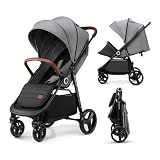 Kinderkraft Grande Plus Kinderkraft Buggy from Birth to 48.5 lb, one-Hand Folding, Reclining Position, Large Canopy with Window, All 4 Wheels dampened, Spacious seat, Gray