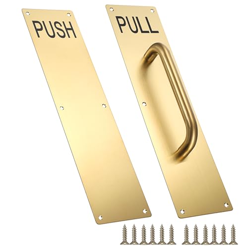 Sumnacon 1 Set 16" Stainless Steel Door Handle Pull & Push Plate - Heavy Duty Gold Gate Handle Bar for Home/Office/Warehouse/Public, Suitable for Wooden/Composite Door with Screws, Brushed, Gold by Sumnacon - Used condition - US$19.94