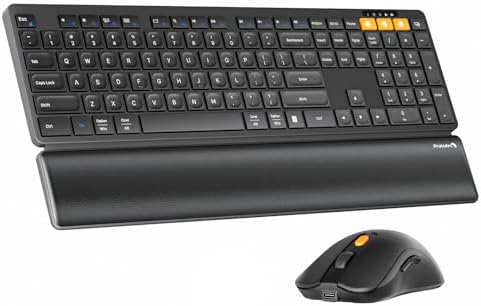 ProtoArc Wireless Keyboard and Mouse Combo, KM60 Bluetooth Keyboard and Mouse Set with Wrist Rest, Dual Bluetooth and USB, Full Size, Rechargeable, Compatible with Windows/Mac/Android, Black