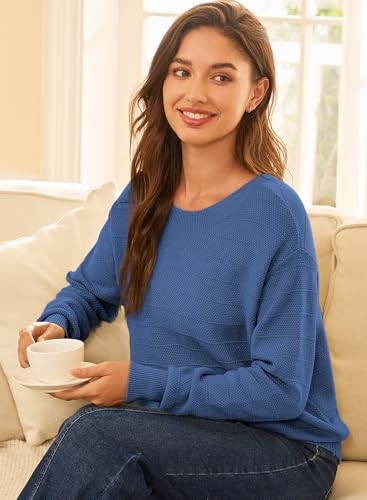 Image of EVALESS Sweaters for Women Long Sleeve Fall Outfits 2026 Back Bow Knot Sweaters Round Neck Solid Knit Pullover Tops