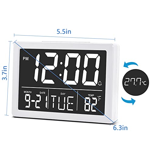 Amgico Digital Alarm Clock,5.5" Larger Display Led Electric Alarm Clock For Bedroom, Date And Time Digital Clock With Temperature,12/24H,Snooze,6 Adjustable Brightness, For Living Room Home Office #TOP7