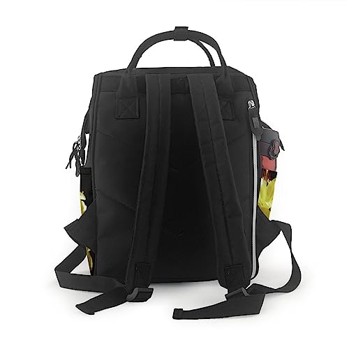 Sac à dos à langer noir avec finitions soignées et imprimé fleuri jaune