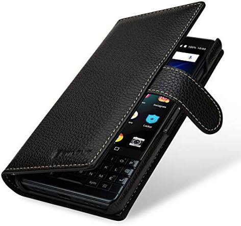 StilGut Case Compatible with BlackBerry Key 2 LE Wallet Leather Flip Cover with Card Slots, Black
