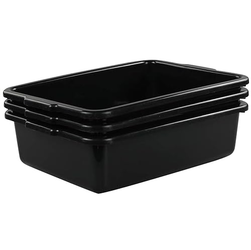 Miniatura 7 de Caja de autobús de plástico comercial, caja de transporte negra, bañera de lavabo, juego de 3