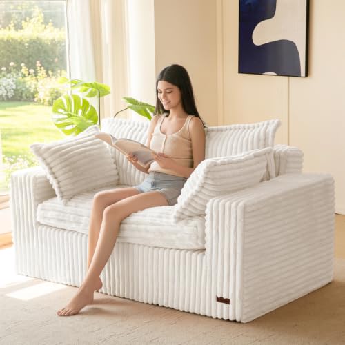 Image of MAXYOYO Bean Bag Sofa Couch, Loveseat Boneless Couch in a Box, Upholstered Small Mini Sofa for Living Room Bedroom Apartment, No Assembly, Beige