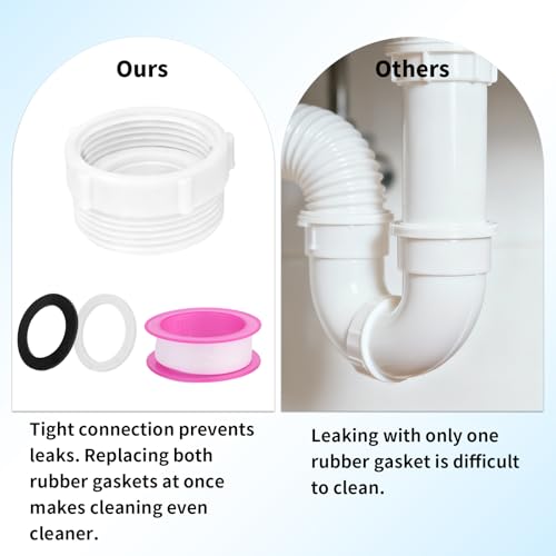 1-1/4\ bis 1-1/2\ Spülbecken Ablauf Adapter Set mit Gummidichtungen & Wasserdichtem Band, Komplett Sanitär Lösung für Küche Bad Waschbecken Abflussrohr