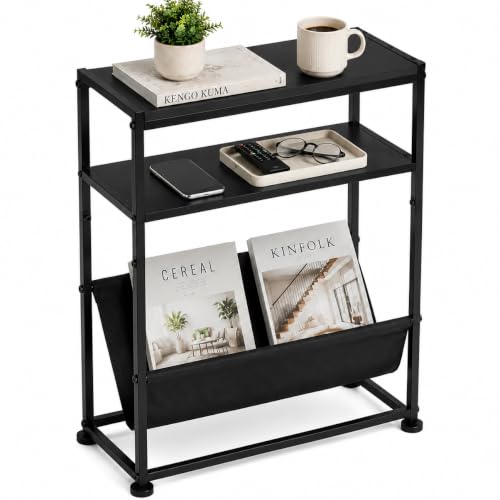ZEXVIDA Petite table d'appoint pour petits espaces – Table d'appoint fine avec porte-revues, design 2 en 1, table d'appoint étroite pour salon, chambre à coucher, table de chevet, table de magazine