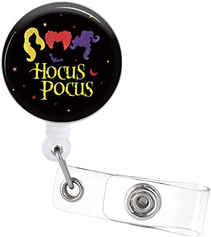 Halloween Badge Reel Retractable ID Clip Funny Hocus Pocus Badge Holder Alligator Clip Holiday Nurse Office Staff Students Name Tag Decoration Badge Clip