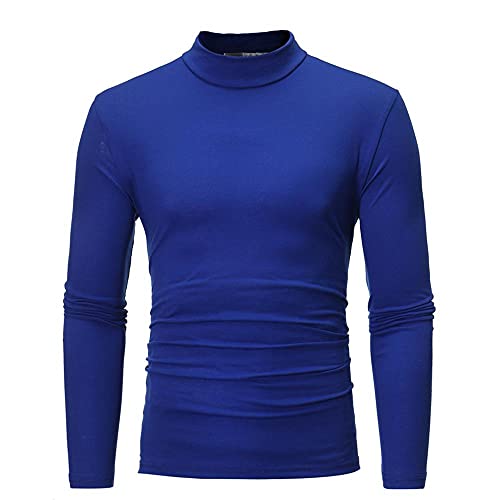 Mens Thermal Mock Turtleneck Long Sleeve T Shirts Slim Fit Fashion Basic Design Baselayers Tops Big and Tall Underwear Blue